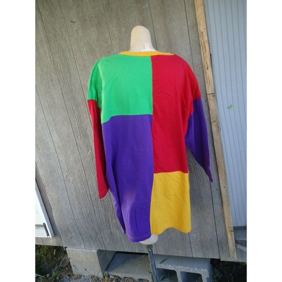 NOS Vtg 80s Shirt Colorblock Red Green Purple One Size 100% Cotton - Picture 9 of 10